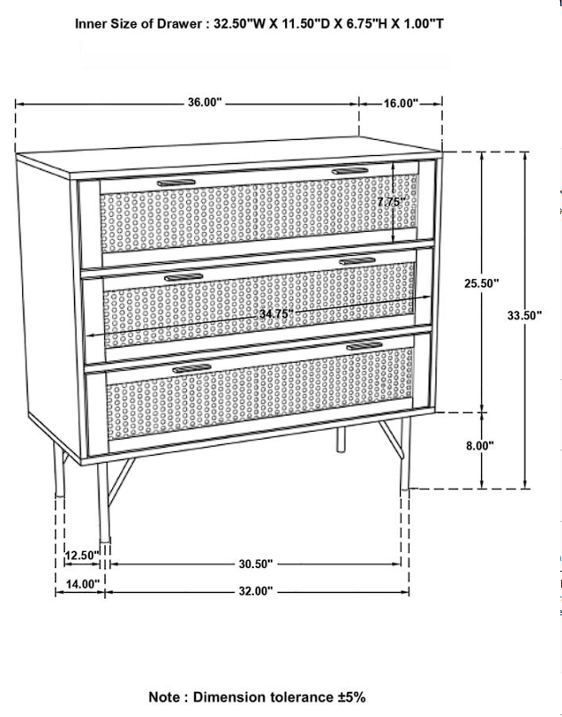 Zamora 3-drawer Accent Cabinet Natural and Antique Brass
