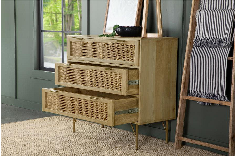 Zamora 3-drawer Accent Cabinet Natural and Antique Brass