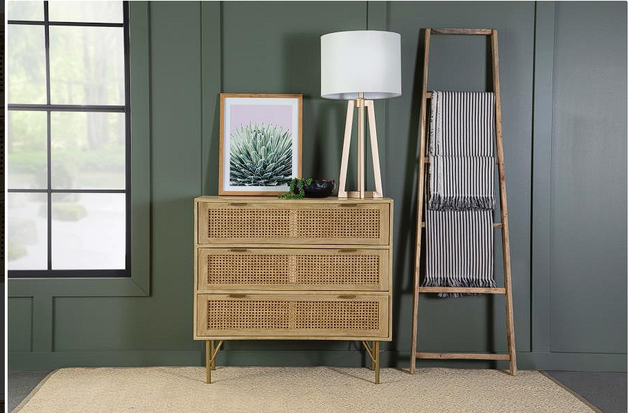 Zamora 3-drawer Accent Cabinet Natural and Antique Brass