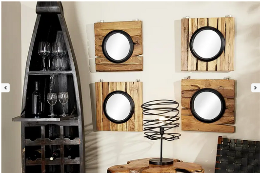 Brown Teak Wood Handmade Wall Mirror