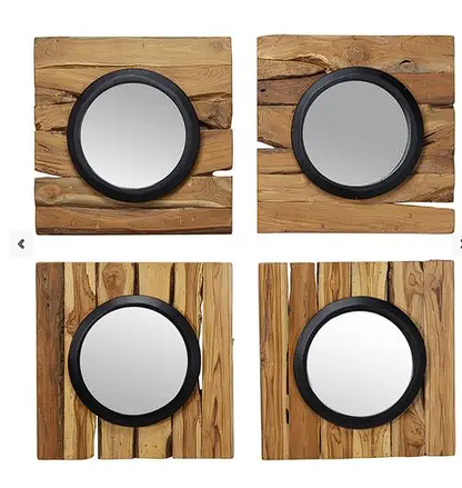 Brown Teak Wood Handmade Wall Mirror