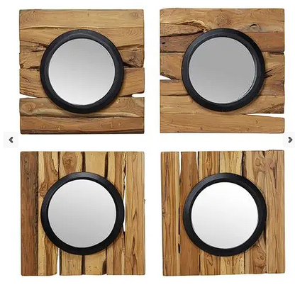 Brown Teak Wood Handmade Wall Mirror