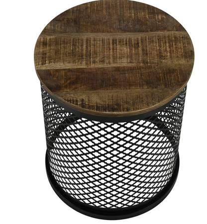 Aurora Round Accent Table with Drum Base Natural and Black