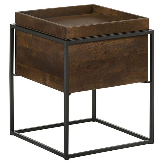 Ondrej Square Accent Table with Removable Top Tray Dark Brown and Gunmetal
