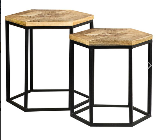 Adger 2-piece Hexagon Nesting Tables Natural and Black