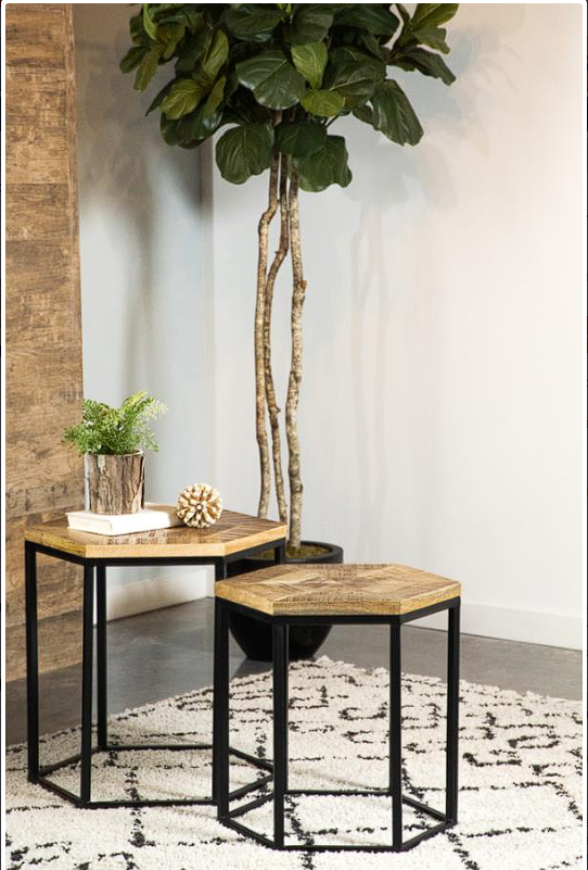 Adger 2-piece Hexagon Nesting Tables Natural and Black