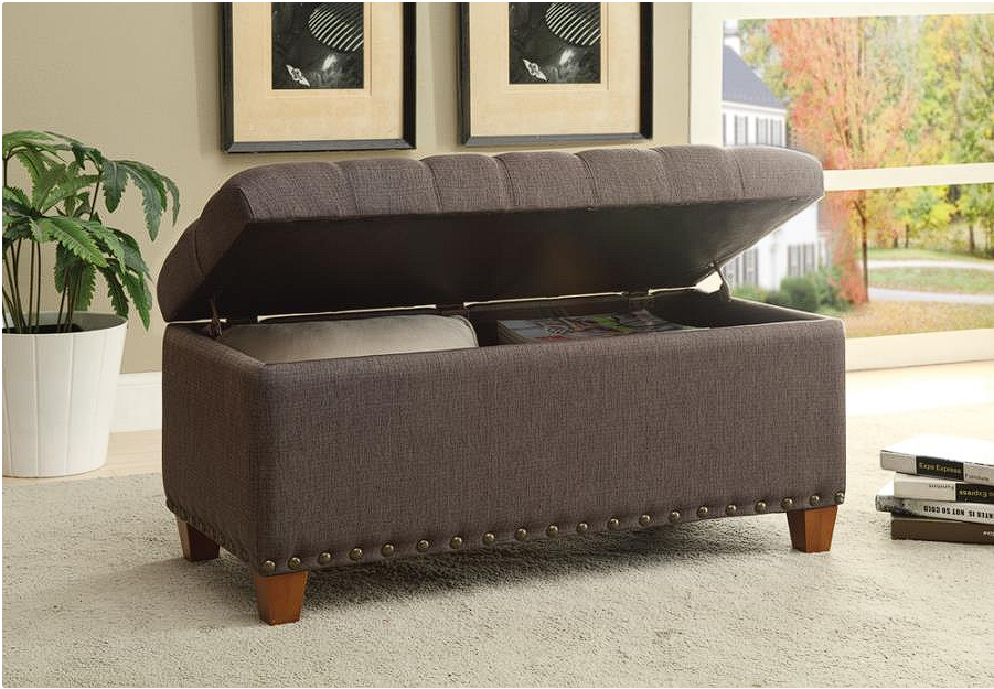 Tufted Storage Bench with Nailhead Trim Mocha