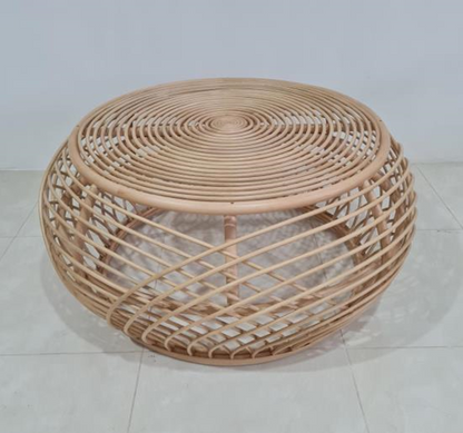 Dahlia Round Glass Top Woven Rattan Coffee Table Natural Brown