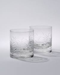 etched palm double old fashioned glass