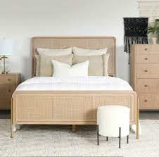 Arini Upholstered Panel Bed Sand Wash And Natural Cane