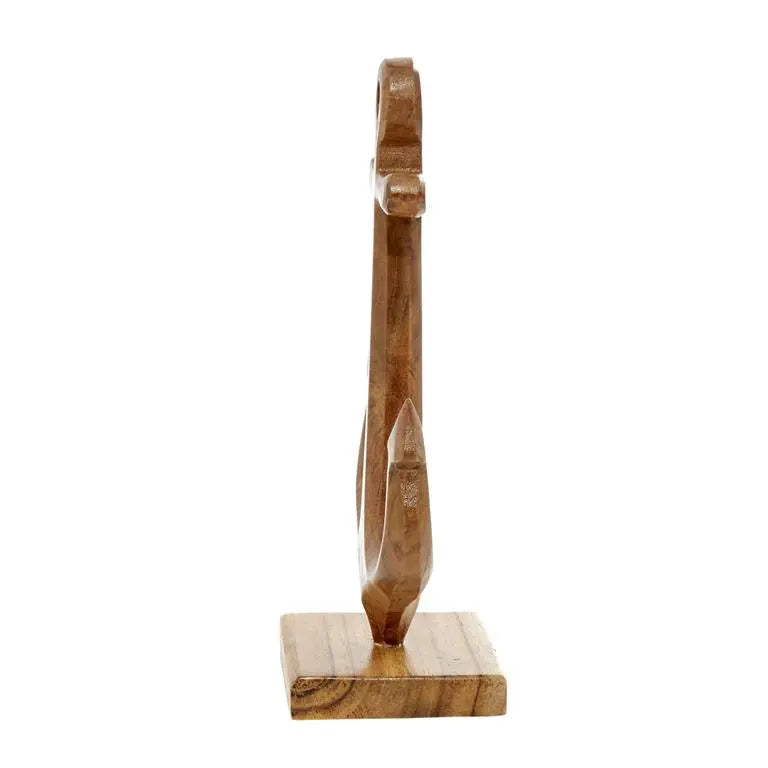 Brown Teak Wood Coastal Anchor Sculpture
