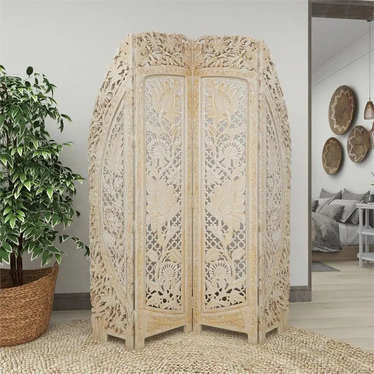 White Wood Eclectic Room Divider Screen