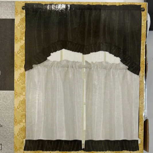 GOLDEN 3pc Ruffle Kitchen Curtain
