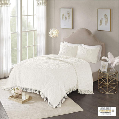 Madison Park Laetitia 3-Piece Coverlet Set with Stitch Channel Quilting, Soft Microfiber Quilted in Ivory Color