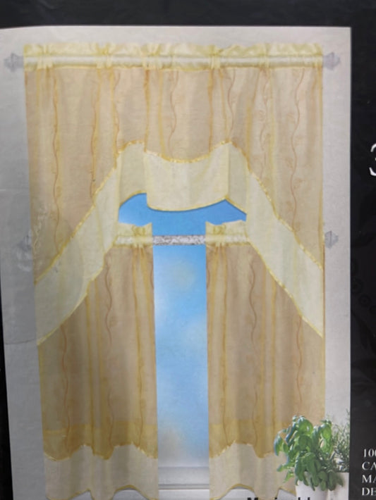 GOLDEN 3pc Kitchen Curtain Set